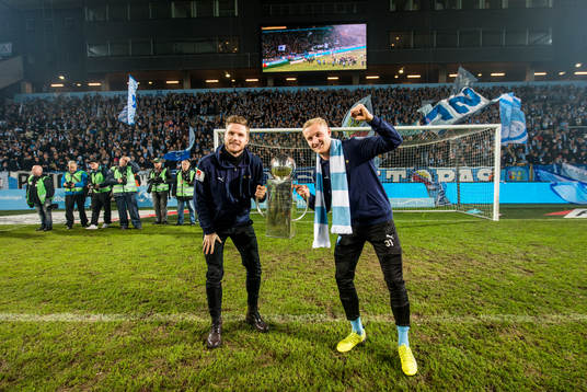 Malmö FFs Lasse Nielsen och Franz Brorsson  jublar med