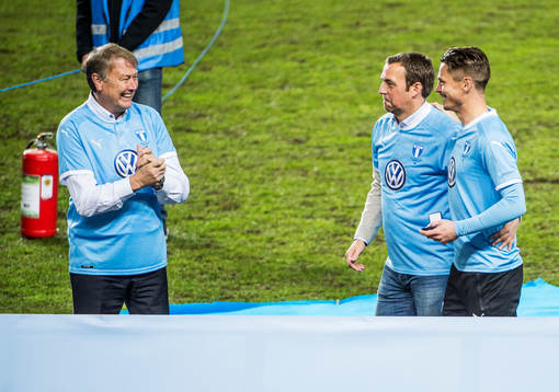 Malmö FFs Markus Rosenberg med tidigare tränarna Åge