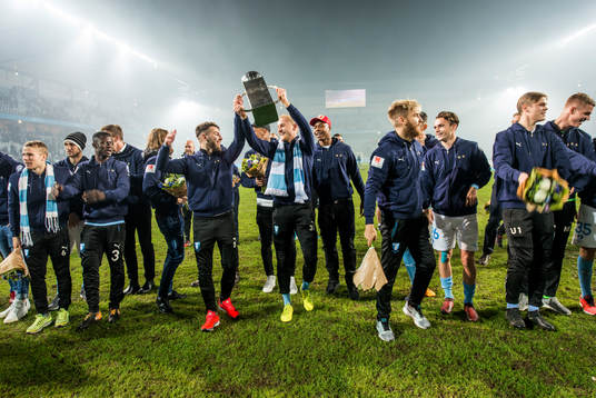 Malmö FFs Erdal Rakip och Franz Brorsson jublar med