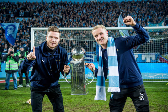 Malmö FFs Lasse Nielsen och Franz Brorsson  jublar med