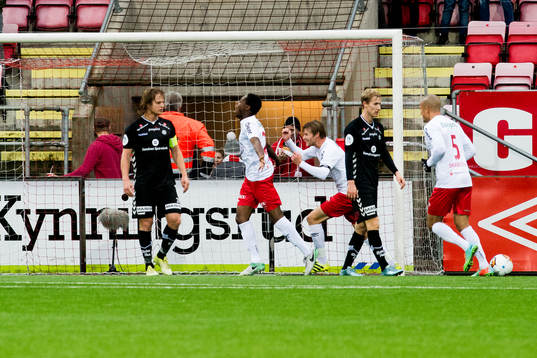 Akinsola Akinyemi of Fredrikstad celebrates 1-0