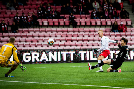 Joona Veteli of Fredrikstad scores 3-0
