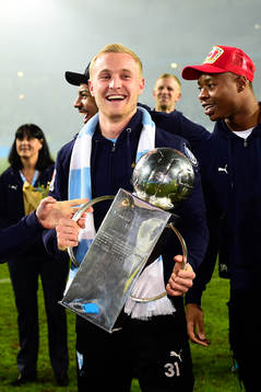 Malmö FFs Franz Brorsson jublar med Lennart Johanssons