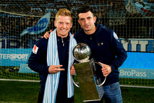 Malmö FFs Anders Christiansen och Behrang Safari med