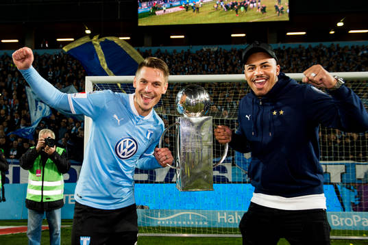 Malmö FFs Markus Rosenberg och Felipe Carvalho  med