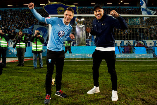 Malmö FFs Markus Rosenberg och Felipe Carvalho  med