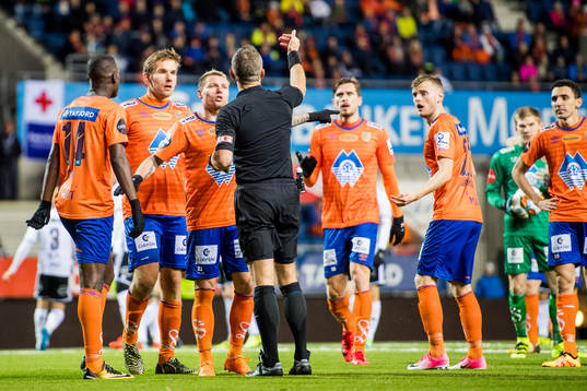 Aalesund players react to a penalty kick