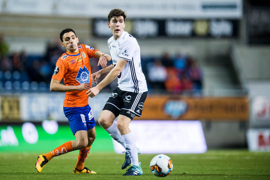 Mostafa Abdellaoue of Aalesund and Jacob Rasmussen of