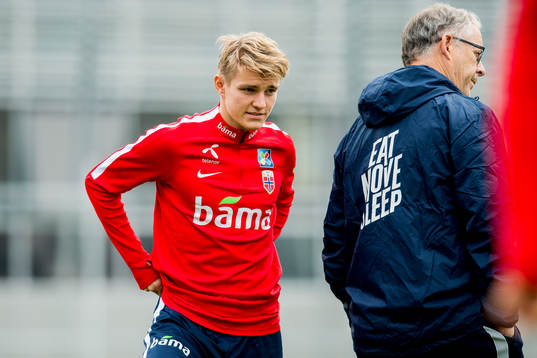 Martin Ødegaard and Lars Lagerbäck, head coach of Norway