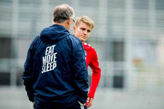 Lars Lagerbäck, head coach of Norway, and Martin Ødegaard