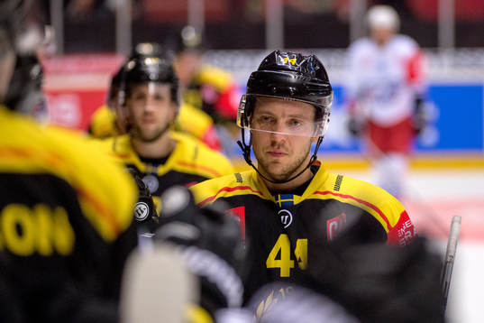 Jacob Blomqvist of Brynäs celebrates with his teammates