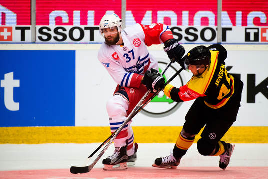 Thomas Larkin of Adler Mannheim and Jesper Jensen of Brynäs
