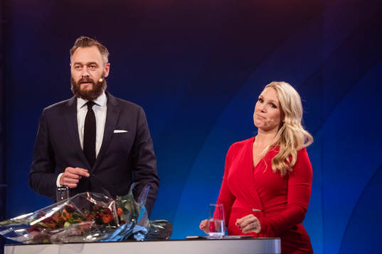 Programledare Olof Lundh och Anna Brolin