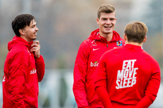 Ole Kristian Selnæs and Alexander Sørloth of Norway