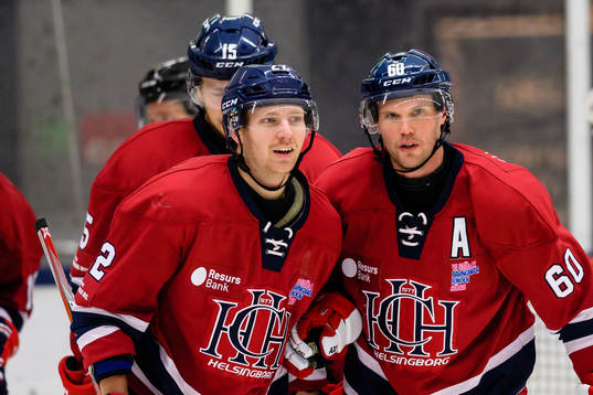 Helsingborgs August Carlsson och Daniel Åhsberg jublar