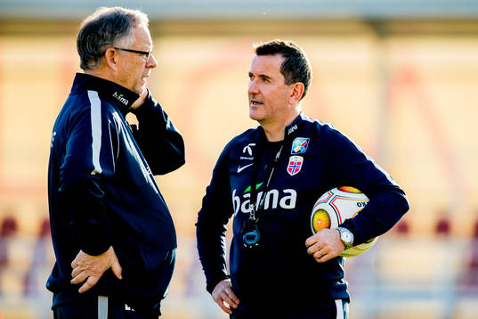Lars Lagerbäck, head coach, and Per Joar Hansen, assistant