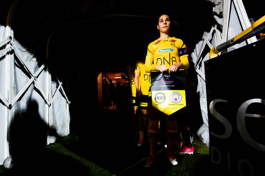 Ingrid Moe Wold of LSK Kvinner enters the pitch