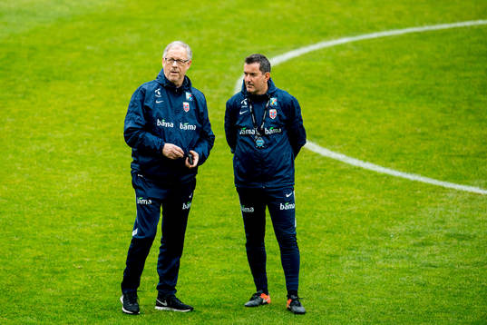 Lars Lagerbäck, head coach, and Per Joar Hansen, assistant