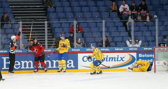 Mason Raymond #9, Canada,Patrik Hersley #6, Sweden,Anton