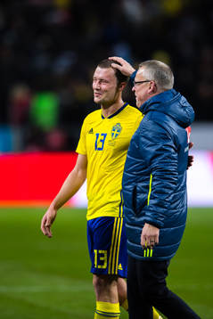 Sveriges Jakob Johansson och förbundskapten Janne