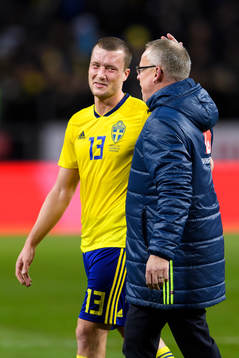 Sveriges Jakob Johansson och förbundskapten Janne