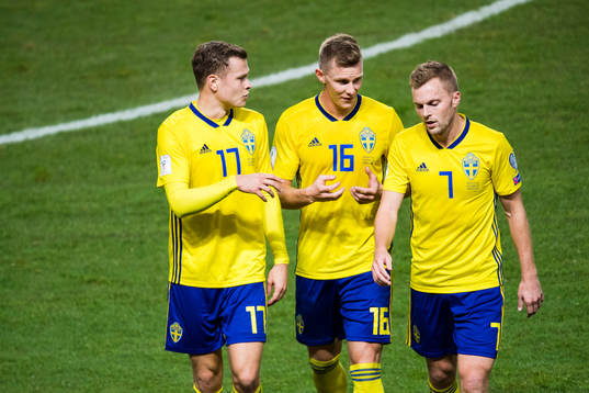Sveriges Viktor Claesson, Emil Krafth och Sebastian Larsson