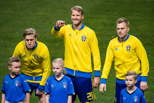 Sveriges Emil Forsberg, Ola Toivonen och Sebastian Larsson