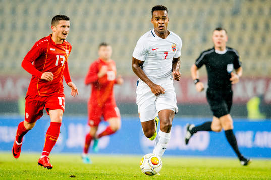 Enis Bardi of Macedonia and Ola Kamara of Norway