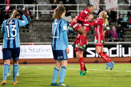 Piteås Madelen Janogy jublar med Elin Bragnum och Julia