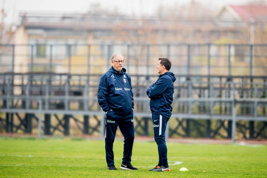 Lars Lagerbäck, head coach, and Per Joar Hansen, assistant