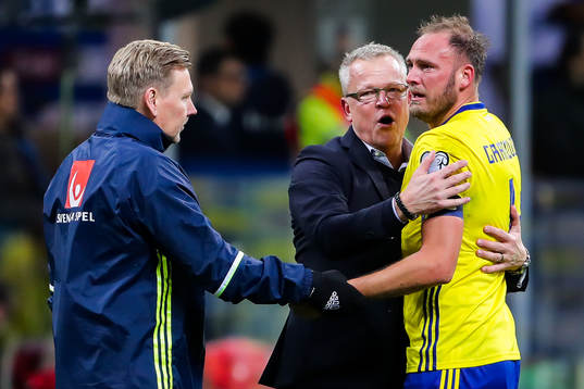 Sveriges förbundskapten Janne Andersson och Andreas