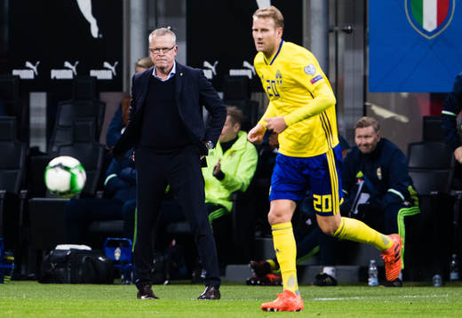 Sveriges förbundskapten Janne Andersson och Ola Toivonen