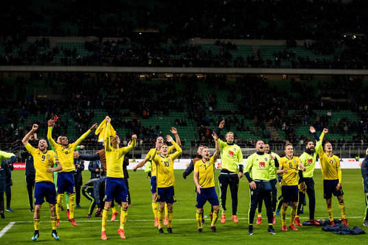 Sveriges spelare jublar
