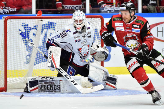Linköpings målvakt Jonas Gustavsson och Malmö Redhawks