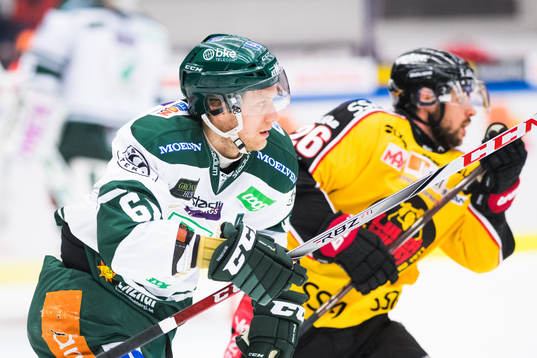 Färjestads Johan Ryno och Luleås Joey Hishon