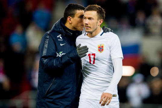 Mohamed Elyounoussi and Martin Linnes of Norway