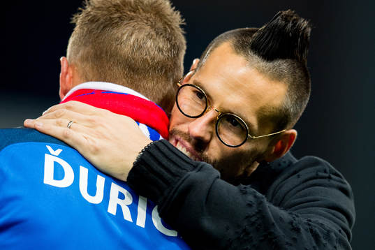 Jan Durica and Marek Hamsik of Slovakia