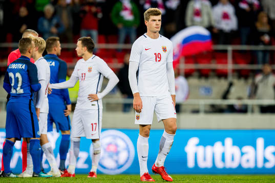 Alexander Sørloth of Norway looks dejected