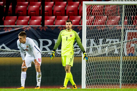 Goalkeeper Rune Almenning Jarstein of Norway looks dejected