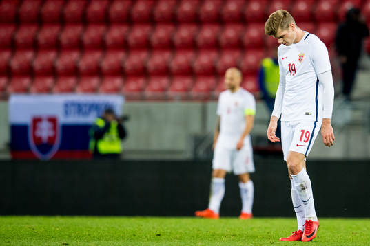 Alexander Sørloth of Norway looks dejected