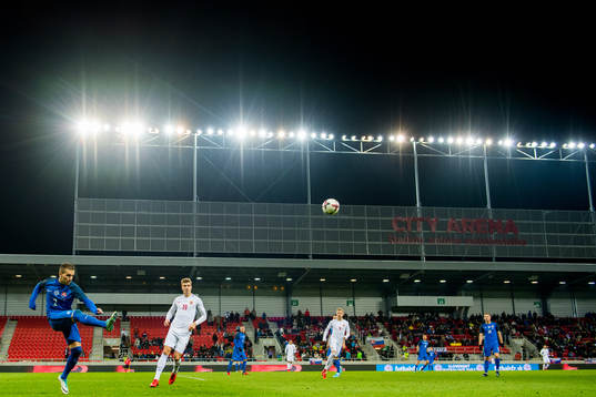 Peter Pekarik of Slovakia and Alexander Sørloth of Norway