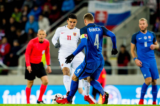 Mohamed Elyounoussi of Norway and Jan Durica of Slovakia