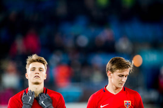 Martin Ødegaard and Erlend Reitan of Norway