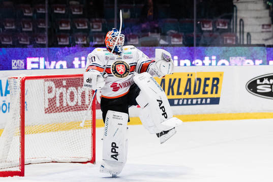 Växjös målvakt Viktor Fasth jublar