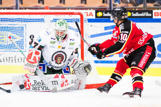Frölundas målvakt Johan Gustafsson och Luleås Einar