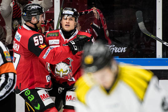 Malmö Redhawks Christoffer Forsberg jublar med Anton