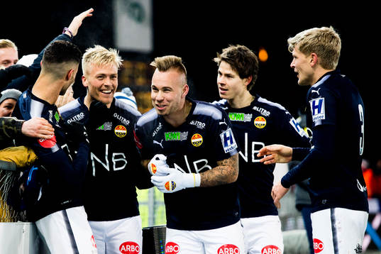 Eirik Ulland Andersen of Strømsgodset celebrates 2-0 with
