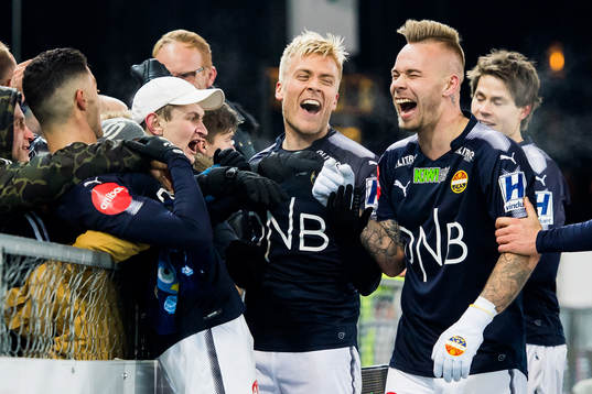 Eirik Ulland Andersen of Strømsgodset celebrates with his