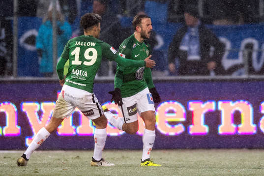 Jönköpings Robert Gojani och Alexander Jallow jublar
