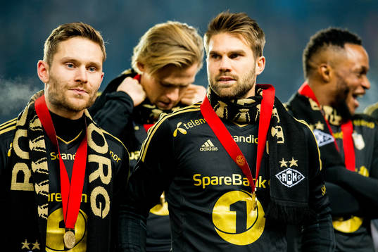 Matthias Vilhjalmsson and Jørgen Skjelvik of Rosenborg